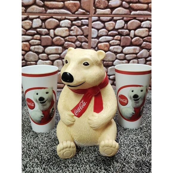 Coca Cola Bear Bank and Cups #A6 - Picture 1 of 7